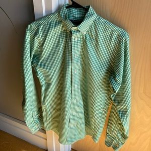 brooks brother fleece green and white square button down shirt. Size. L